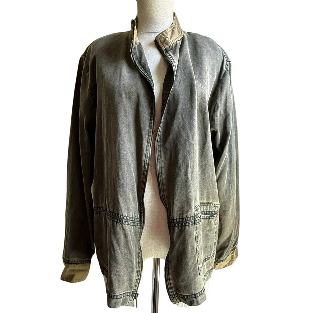 Vintage Cynthia Max Relax Tencel Zip Jacket Khaki Brown Made in USA Casual